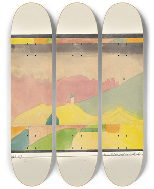Triptych art skateboard deck of Paul Klee Kleine Schweizerlandschaft by Paul Klee (1879-1940)