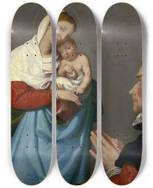 Triptych art skateboard deck of Giovanni Battista Moroni A Gentleman In Adoration Before The Madonna by Giovanni Battista Moroni (1525-1578)