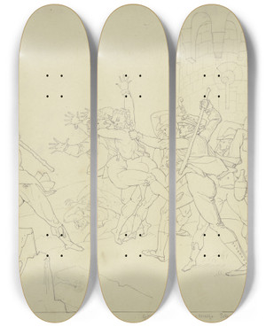 Triptych art skateboard deck of Peter Von Cornelius Die Schlacht Bei Knigstein Taunusreise by Peter Von Cornelius (1784-1867)