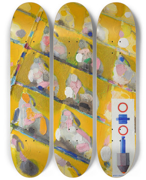Triptych art skateboard deck of Tiit Psuke Klikute Jootmine by Tiit Paasuke (1941)