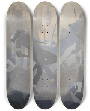 Triptych art skateboard deck of Aaron Douglas Aspects Of Negro Life The Negro In An African Setting by Aaron Douglas