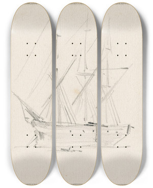 Triptych art skateboard deck of Pieter Van Loon Driemaster by Pieter Van Loon (1801-1873)