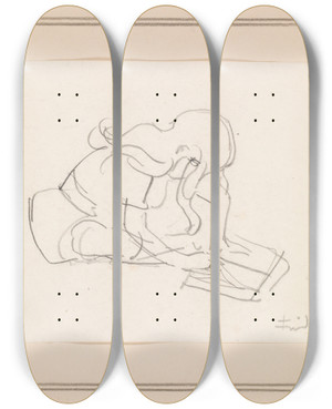 Triptych art skateboard deck of Ludvig Find Lsende Pige by Ludvig Find (1869-1945)