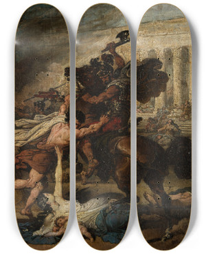 Triptych art skateboard deck of Franois Joseph Heim The Sack Of Jerusalem By The Romans by Francois Joseph Heim (1787-1865)