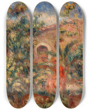 Triptych art skateboard deck of Pierreauguste Renoir Landscape With Woman And Dog Femme Et Chien Dans Un Paysage by Pierre-Auguste Renoir (1841-1919)