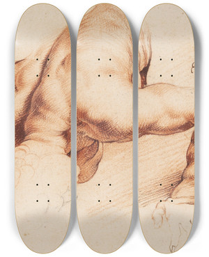 Triptych art skateboard deck of Willem Panneels Wrestlers Antique Sculpture Group Lower Figure by Willem Panneels (1600-1634)