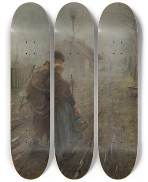 Triptych art skateboard deck of Fritz Von Uhde Schwerer Gang_3 by Fritz Von Uhde (1848-1911)