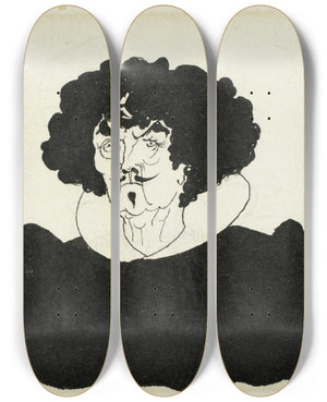 Triptych art skateboard deck of Aubrey Vincent Beardsley Portrait Of Whistler In Spanish 17Th Century Costume by Aubrey Vincent Beardsley (1872-1898)