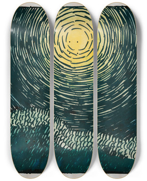 Triptych art skateboard deck of Karl Wiener Komposition Aus Pflaster Und Wiese X by Karl Wiener (1901-1949)