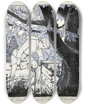 Triptych art skateboard deck of Anny Leusink Kees Zittend Op Een Schutting by Anny Leusink (1889)