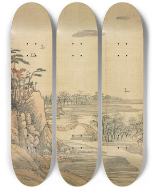 Triptych art skateboard deck of Song Xu Xiaomei by Song Xu (1525-1606)