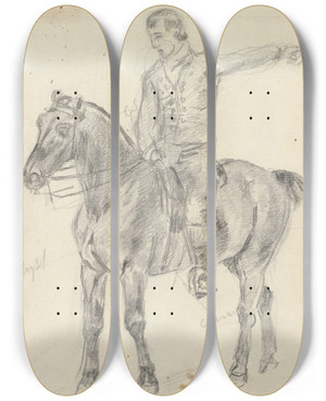 Triptych art skateboard deck of Sawrey Gilpin Figure On Horseback Facing Left by Sawrey Gilpin (1733-1807)