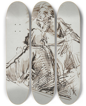 Triptych art skateboard deck of George Richmond Two Male Figures by George Richmond (1809-1896)