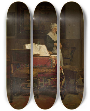 Triptych art skateboard deck of Christoffel Bisschop Alms by Christoffel Bisschop (1826-1904)