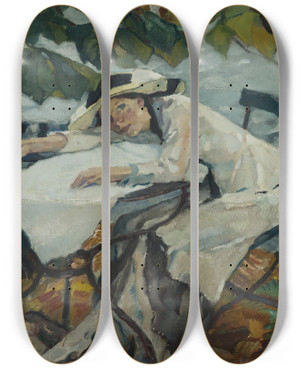 Triptych art skateboard deck of Leo Putz Sommer Hartmannsberg by Leo Putz (1869-1940)
