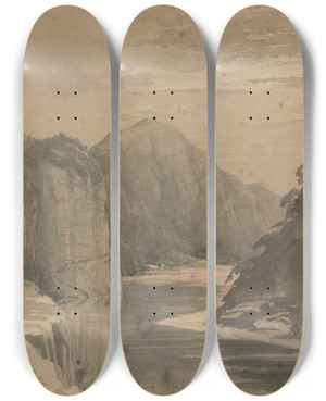 Triptych art skateboard deck of William Marshall Cooper Hawks Crag Buller River By Moonlight by William Marshall Cooper (1833-1921)