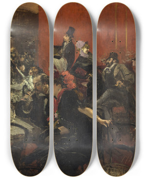 Triptych art skateboard deck of Giovanni Boldini Feast Scene by Giovanni Boldini (1842-1931)
