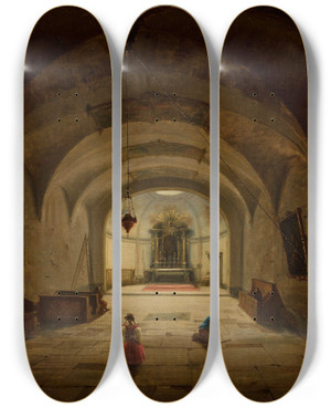 Triptych art skateboard deck of Marcin Zaleski Interior Of The Subterranean Chapel by Marcin Zaleski (1796-1877)