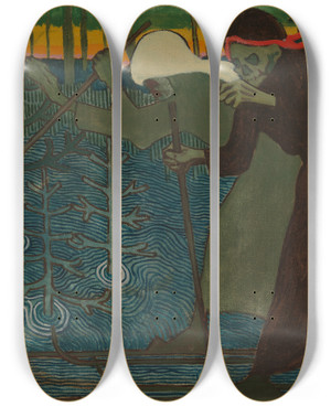 Triptych art skateboard deck of Joseph Alanen Disease And Death by Joseph Alanen (1885-1920)