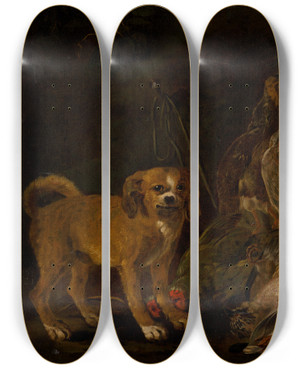 Triptych art skateboard deck of Jan Fyt Hunting Still Life With Dog by Jan Fyt (1611-1661)