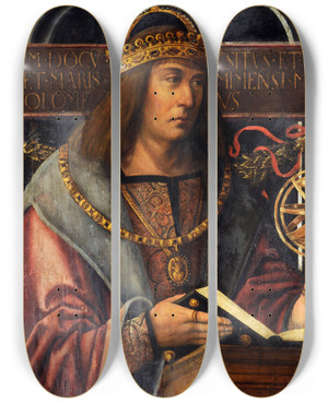 Triptych art skateboard deck of Circle Of Ambrosius Holbein Idealized Portrait Of Ptolemy by Circle Of Ambrosius Holbein (1494-1519)