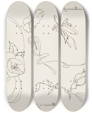 Triptych art skateboard deck of Flix Bracquemond Plateau Du Beurrier Grille by Felix Bracquemond (1833-1914)