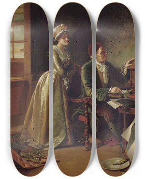 Triptych art skateboard deck of William Maw Egley Tracing The Ships Course by William Maw Egley (1826-1916)