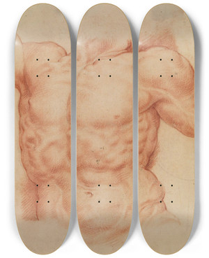 Triptych art skateboard deck of Willem Panneels Front View Of Laocoons Torso by Willem Panneels (1600-1634)