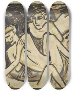 Triptych art skateboard deck of Christian Rohlfs Three Reclining Nudes by Christian Rohlfs (1849-1938)