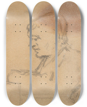 Triptych art skateboard deck of Gustav Wentzel Figure Study_1 by Gustav Wentzel (1859-1927)