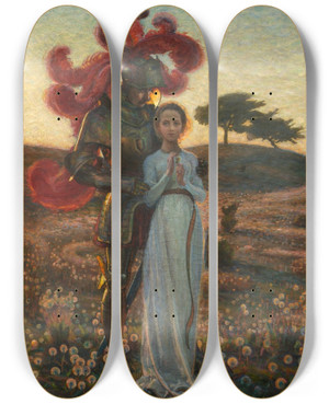 Triptych art skateboard deck of Richard Bergh The Knight And The Maiden by Richard Bergh (1858-1919)