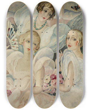 Triptych art skateboard deck of Gerda Wegener Les Femmes Fatales by Gerda Wegener (1886-1940)