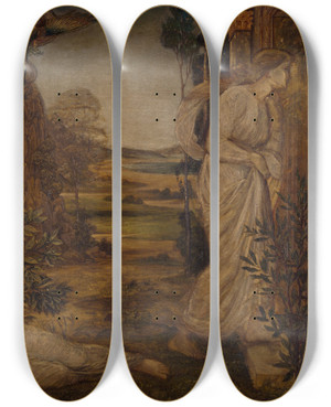 Triptych art skateboard deck of Sir Edward Coley Burnejones Zephyrus Bearing Psyche To The Mountain_2 by Sir Edward Coley Burne-Jones (1833-1898)