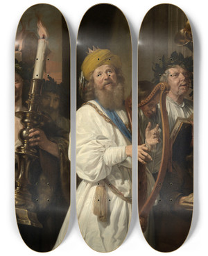 Triptych art skateboard deck of Jan De Bray Knig David Geleitet Die Bundeslade Nach Jerusalem by Jan de Bray (1622-1697)