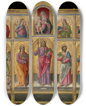 Triptych art skateboard deck of Bartolomeo Vivarini Polyptych With Saint James Major Madonna And Child And Saints by Bartolomeo Vivarini (1450-1491)