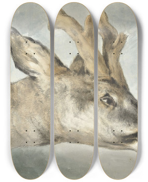 Triptych art skateboard deck of Wybrand Hendriks Head Of A Roebuck by Wybrand Hendriks (1744-1831)