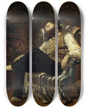 Triptych art skateboard deck of Ramon Mart I Alsina The Siesta by Ramon Marti I Alsina (1826-1894)