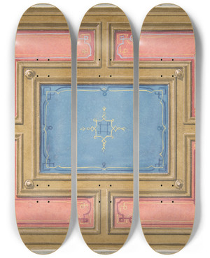 Triptych art skateboard deck of Julesedmondcharles Lachaise Design For A Paneled Ceiling_2 by Jules-Edmond-Charles Lachaise (1897)