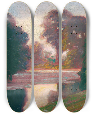 Triptych art skateboard deck of Julius Exter Abendstimmung Am Bach by Julius Exter (1863-1939)