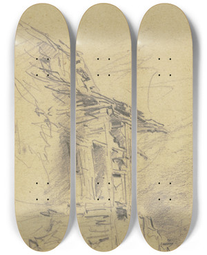 Triptych art skateboard deck of Anton Burger Porch by Anton Burger (1824-1905)