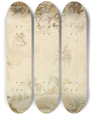 Triptych art skateboard deck of Mariano Salvador Maella Design For A Ceiling by Mariano Salvador Maella (1739-1819)