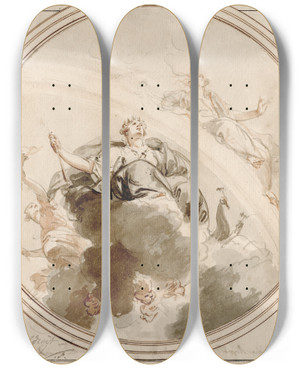 Triptych art skateboard deck of Jacob De Wit Design For A Ceiling Decoration Figuring Juno by Jacob de Wit (1695-1754)