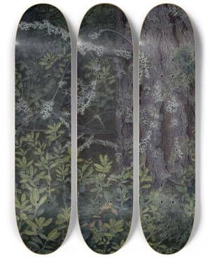 Triptych art skateboard deck of Gustaf Fjstad Foliage by Gustaf Fjaestad (1868-1948)
