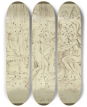 Triptych art skateboard deck of Parmigianino Adoration Of The Shepherds_2 by Parmigianino (1503-1540)