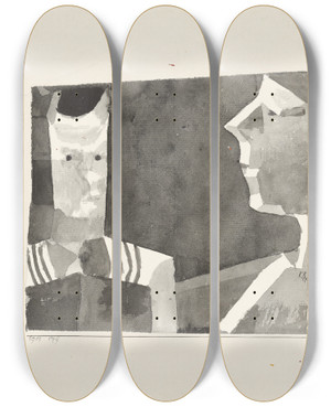Triptych art skateboard deck of Paul Klee Portrait Sketch Aunt And Nephew by Paul Klee (1879-1940)