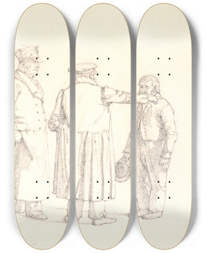 Triptych art skateboard deck of Christen Kbke Tre Personer I Samtale Rygvendt I Midten Bagermester Kbke Tv Major Krohn Og Th Slavesergent Sprch by Christen Kobke (1810-1848)