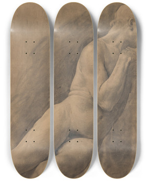Triptych art skateboard deck of Charles Mertens Figure Study_6 by Charles Mertens (1865-1919)