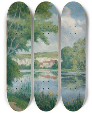 Triptych art skateboard deck of Maximilien Luce Bord De Seine by Maximilien Luce (1858-1941)