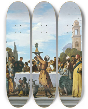 Triptych art skateboard deck of Louis Candide Boulanger Festin La Mode Vnitienne Partie Centrale by Louis Candide Boulanger (1806-1867)