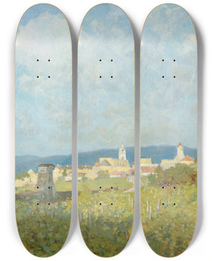 Triptych art skateboard deck of Anton Hans Karlinsky Drnstein In Der Wachau by Anton Hans Karlinsky 2 (1872-1945)